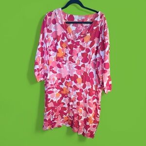 Boden Tunic Mini Dress Sz US 18L Linen Floral Spring Summer Style Lagenlook